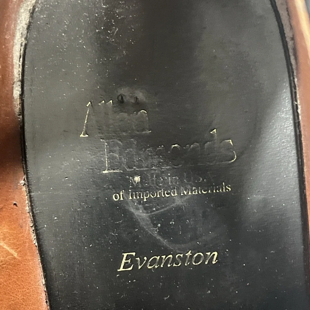 Allen Edmonds Mens Evanston Black 9.5 D Leather Cap Toe Brogue Oxford Dress Shoe